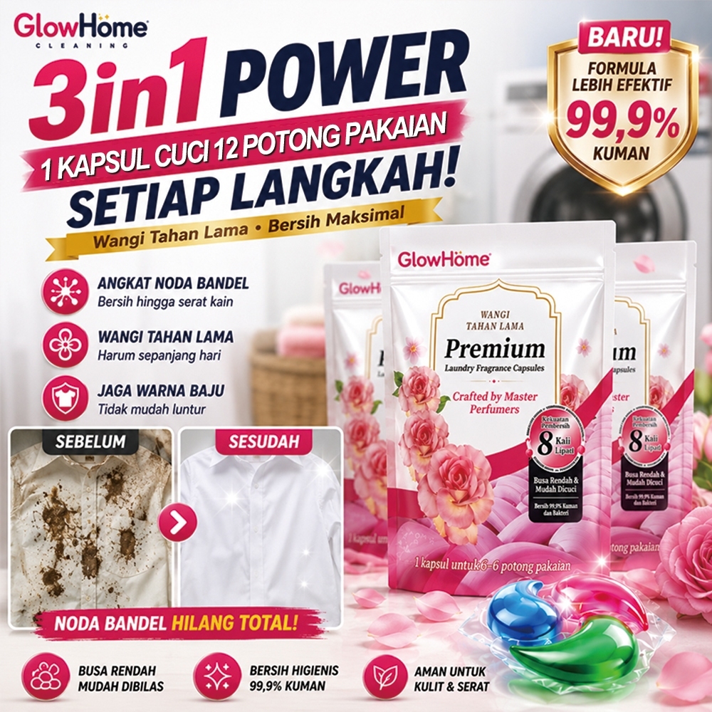 [Paket Hemat] GlowHome Laundry Pods 3in1 3 Bag | Deterjen Kapsul Praktis Sekali Pakai | Angkat Noda 
