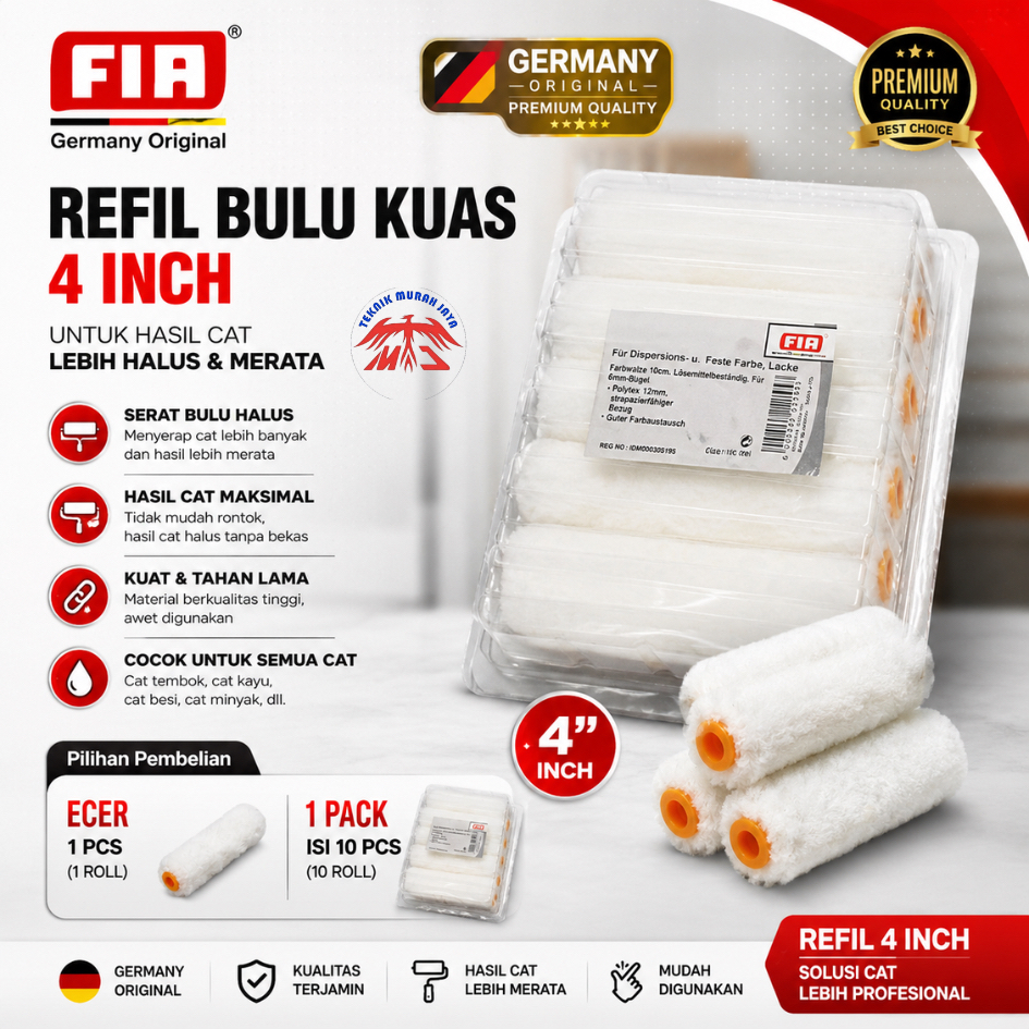 FIA ASLI Germany EU Mini Roller Kapal 4 inch Isi Ulang Refil Lebar 10 cm BULU NAP 6 MM KUAS ROLL Cat