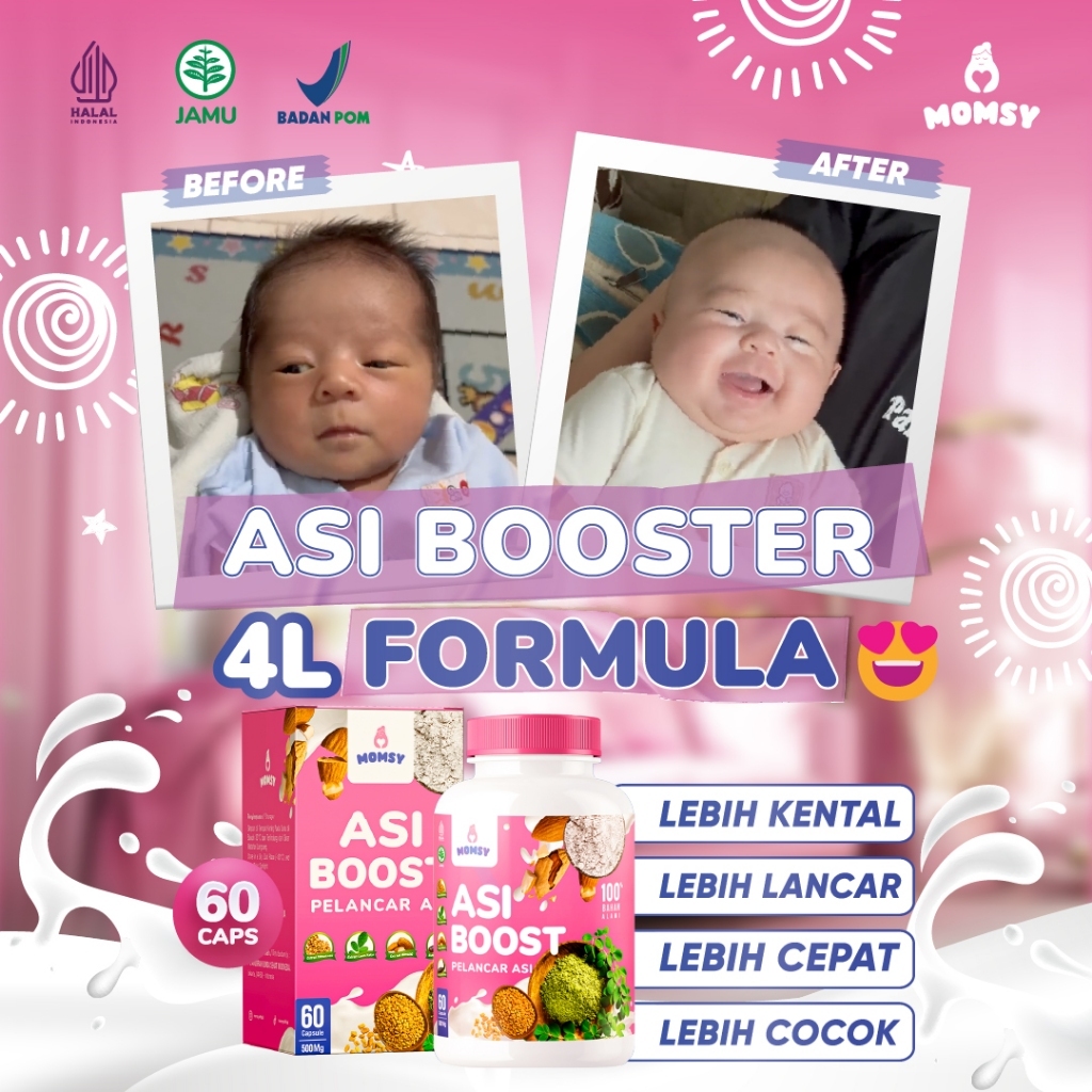 MOMSY Asi Booster 60 Caps Pelancar Asi BPOM Halal Natural Almond Moringa/Kelor Ikan Gabus Fenugreek 