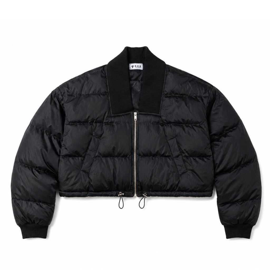 BLACK CROPPED PUFFER BOMBER JACKET