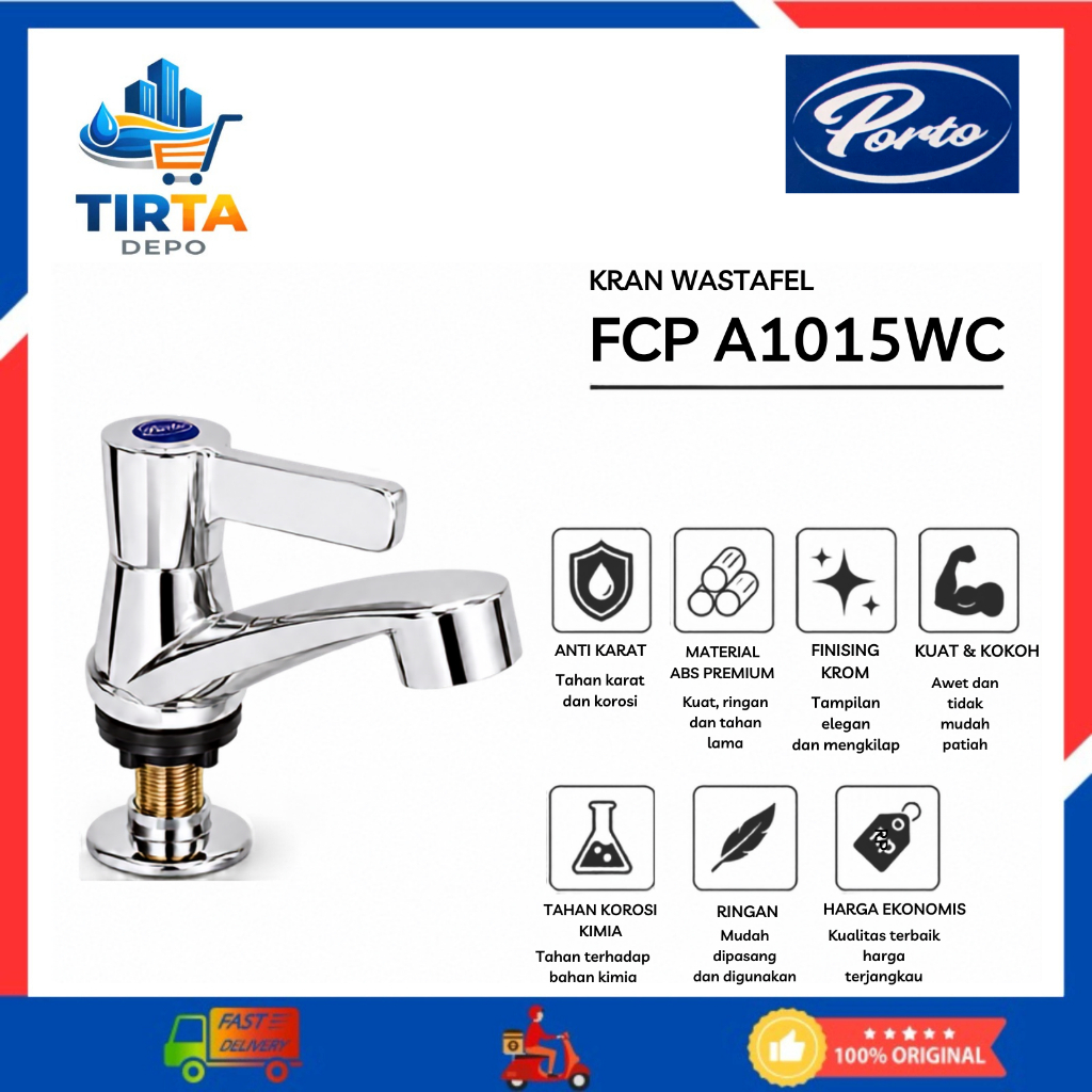 Kran Wastafel Porto FCP A1015WC Drat 1/2 Inci Anti Karat Finishing Krom Material ABS Premium