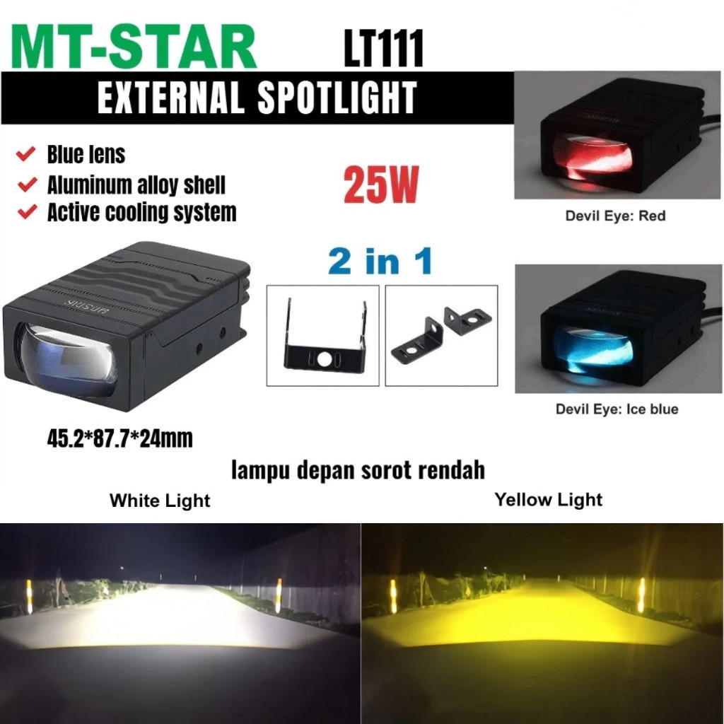 MT STAR ID Mini Biled LT111 Lampu Tembak Cut Off Anti Air Universal Eksternal Spotlight Tahan Lama