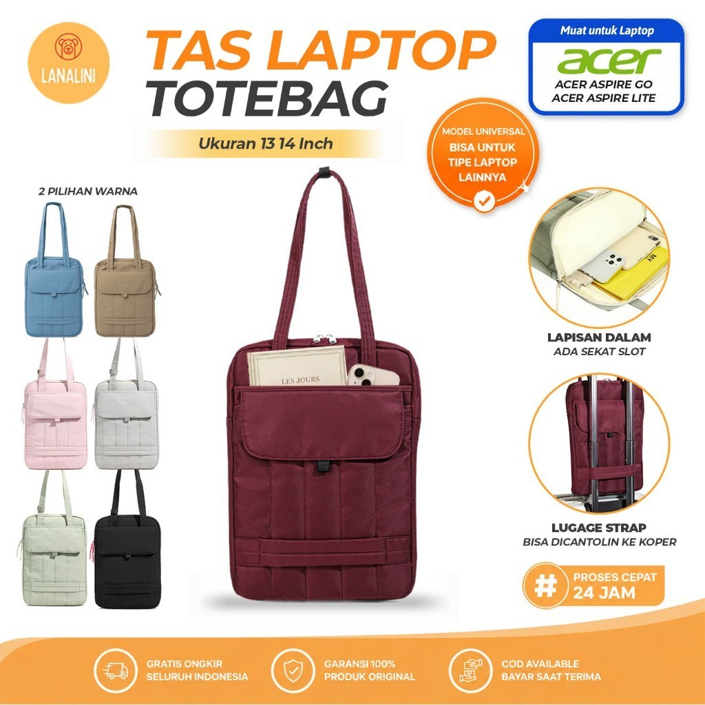 Tas Totebag Laptop Notebook Acer Swift Aspire 13 14 15 15.6 inch Wanita Pria Besar Resleting  Slot L