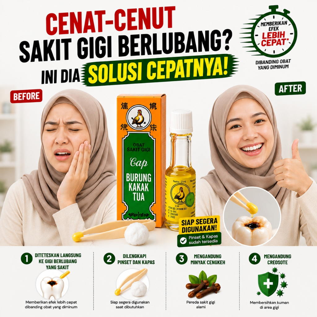 Obat sakit gigi cap kakatua  Minyak Cengkeh Cap burung Kakak Tua gusi Gigi berlubang cenat cenut ber