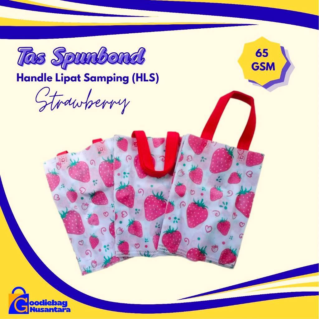 (Per Pcs) Tas Spunbond Kain Tali Motif / Goodie Bag Spunbond Handle Ultah Motif Strawberry
