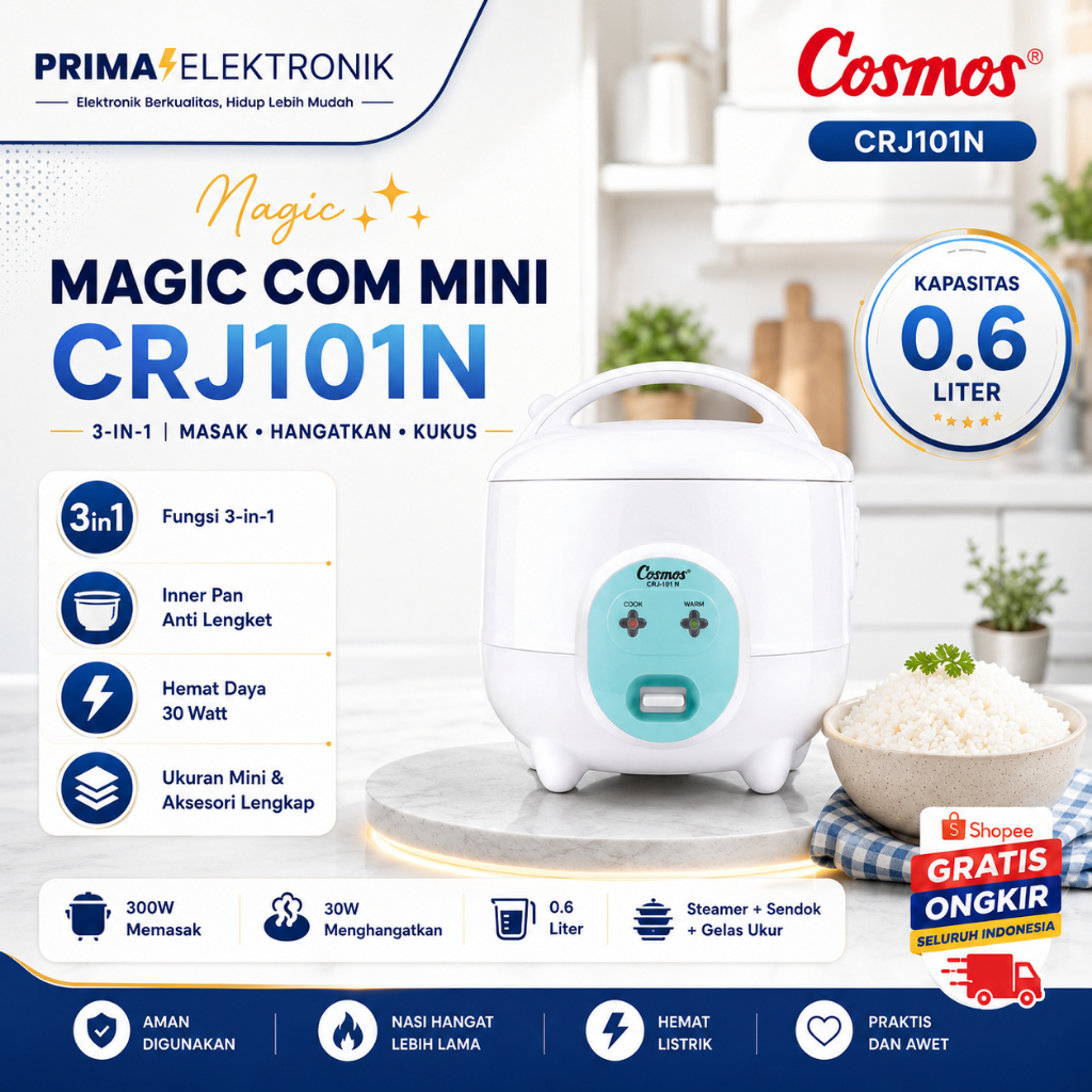 COSMOS RICE COOKER CRJ101N/ RICE COOKER 0,6L/MURAH/RICE COOKER MINI/100% Cosmos Garansi/ Original