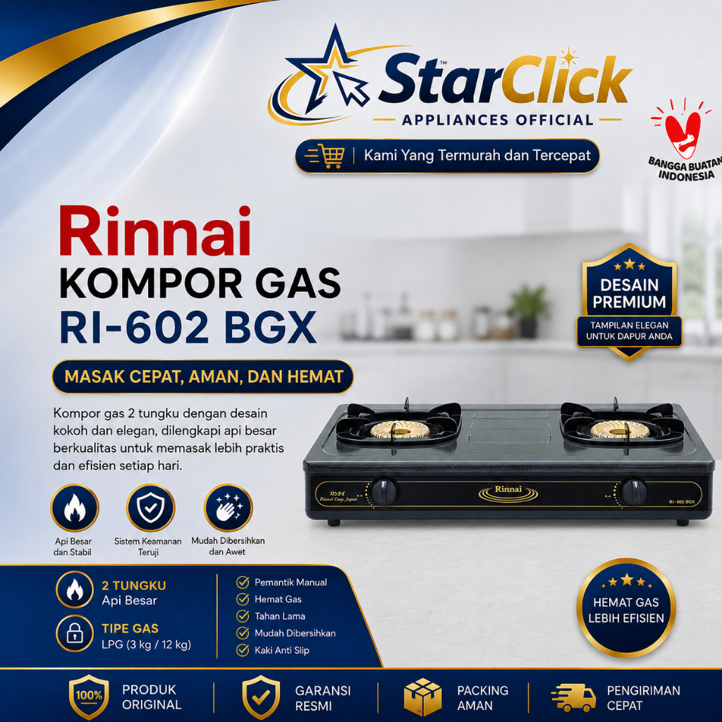 RINNAI KOMPOR GAS RI-602 BGX / RI 602 BGX / RI602BGX [2 Tungku]