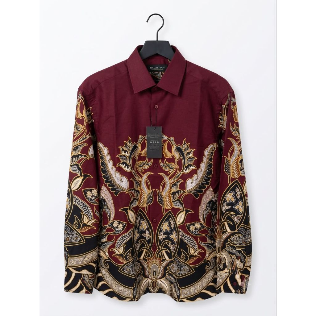 Kemeja Batik lengan panjang maroon brand alisan