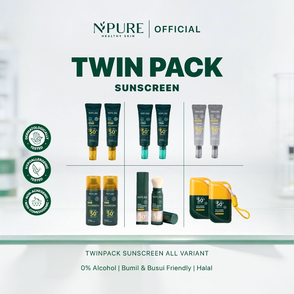 [TWIN PACK - ALL VARIAN] NPURE Sunscreen Cica Beat The Sun SPF 50+ PA ++++ Perlindungan Sinar Matahari Optimal untuk Kulit Anda