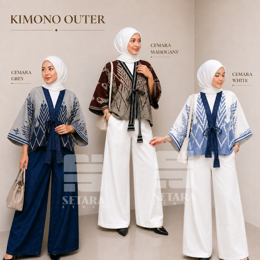 SETARA KIMONO TENUN ETNIK (XENA SERIES) - OUTER TENUN - BAJU ATASAN WANITA - ATASAN BATWING