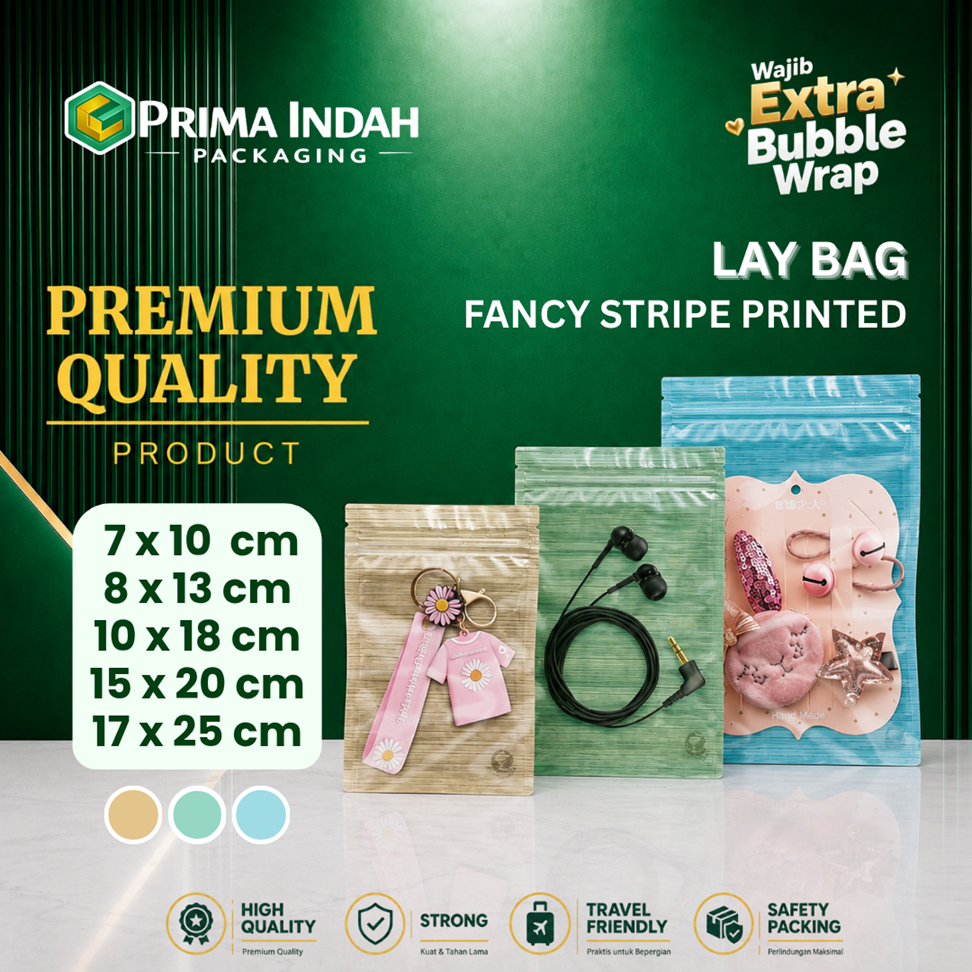 Lay Bag Plastik Klip Ziplock Fancy Premium Stripe Printed - Kemasan Aksesoris Serbaguna - PIKI