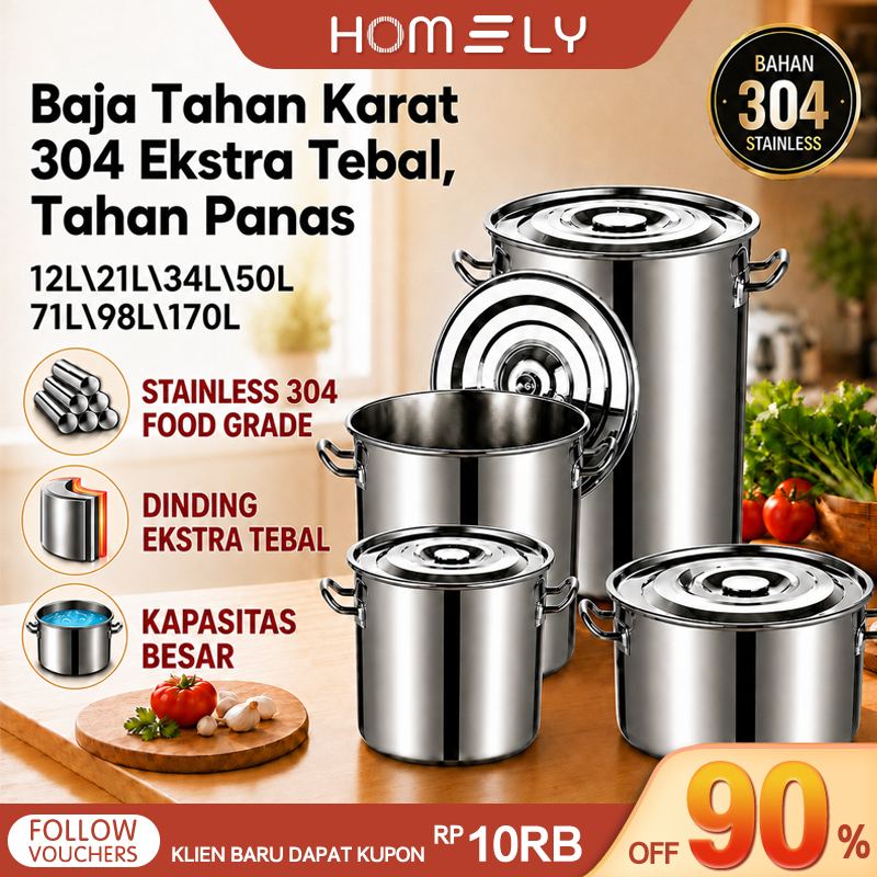 Panci Dandang Stainless Tebal Kapasitas Besar - Panci Serbaguna Bakso Kukus Rebus, Anti Karat & Pana
