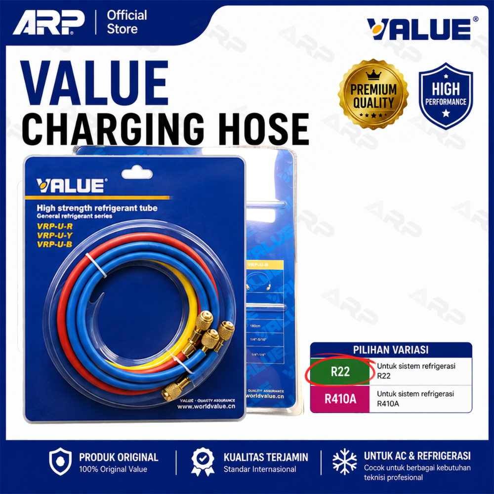 Charging Hose VALUE Original - Selang Manifold Pengisian Freon AC R22 - Set 3 Warna