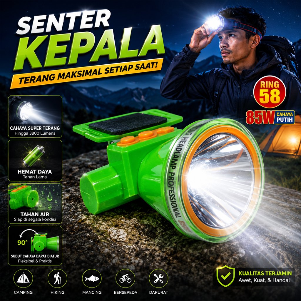 Senter Kepala Selam Diving 85 Watt Dorras DS-017 Cahaya Putih