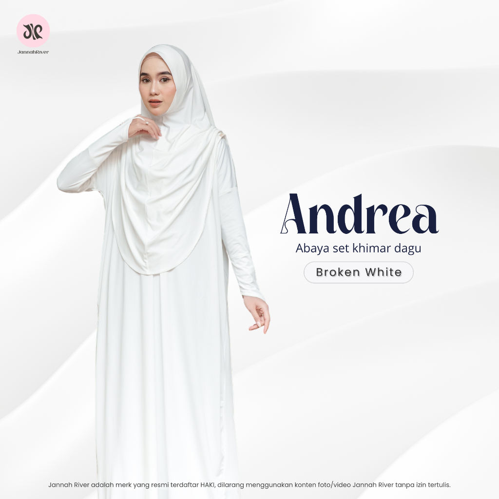 Jannah River Gamis Umroh Andrea Set Khimar Dagu Malay Bahan Jersey Korea Abaya Putih Haji