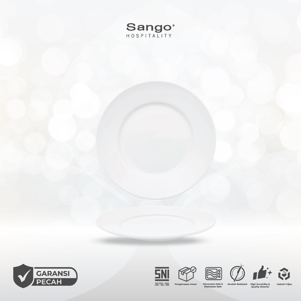 Sango Classic Piring Wide Rim 17.3cm Piring Kue Dessert Keramik Putih Hotel Cafe Restoran