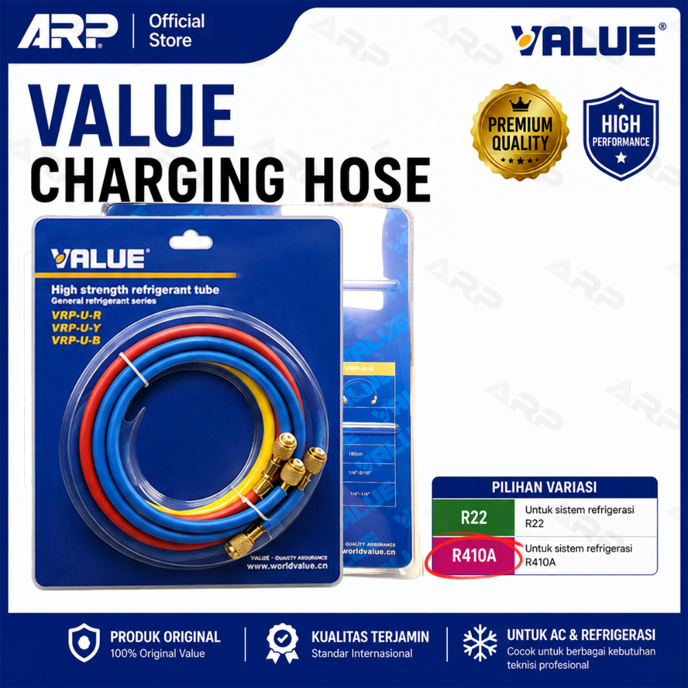 Charging Hose VALUE Original - Selang Manifold Pengisian Freon AC R410A - Set 3 Warna