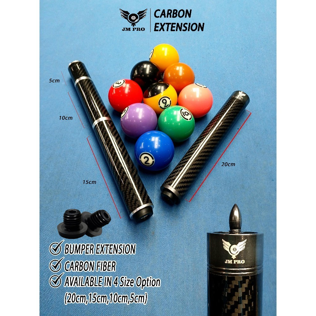 JM PRO Extention Carbon Stick Billiard Joint Bullet Predator Fury Mezz CP1 Nebula AS Cuetec Pery
