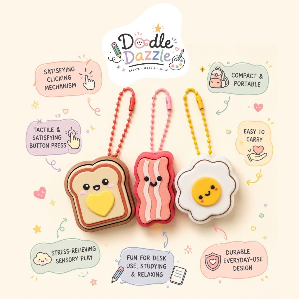 DOODLE DAZZLE Custom Clicker Fidget Toy l Fidget Clicker Keychain American Breakfast l Mainan Fidget