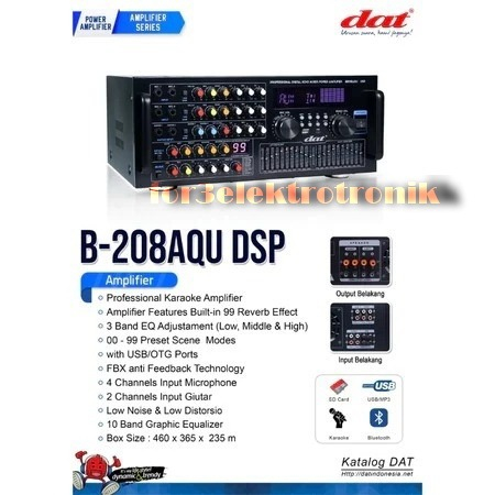 Power Amplifier DAT B208AQU DSP/ B 208 AQU DSP Reverb effect anti Feedback Bluetooth