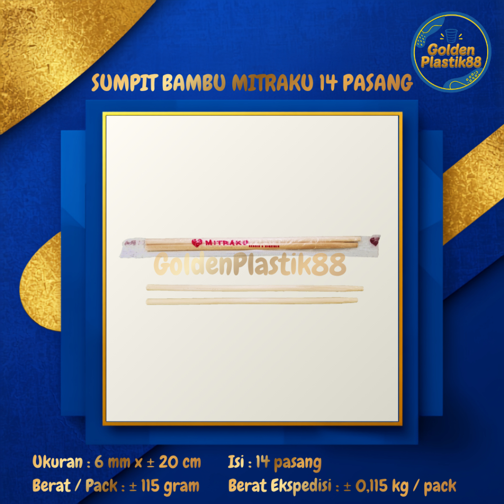 Sumpit Bambu Mitraku Higienis Isi 14 Pasang / Sumpit Mitraku 6mm x 20cm / Sumpit Bambu Sekali Pakai