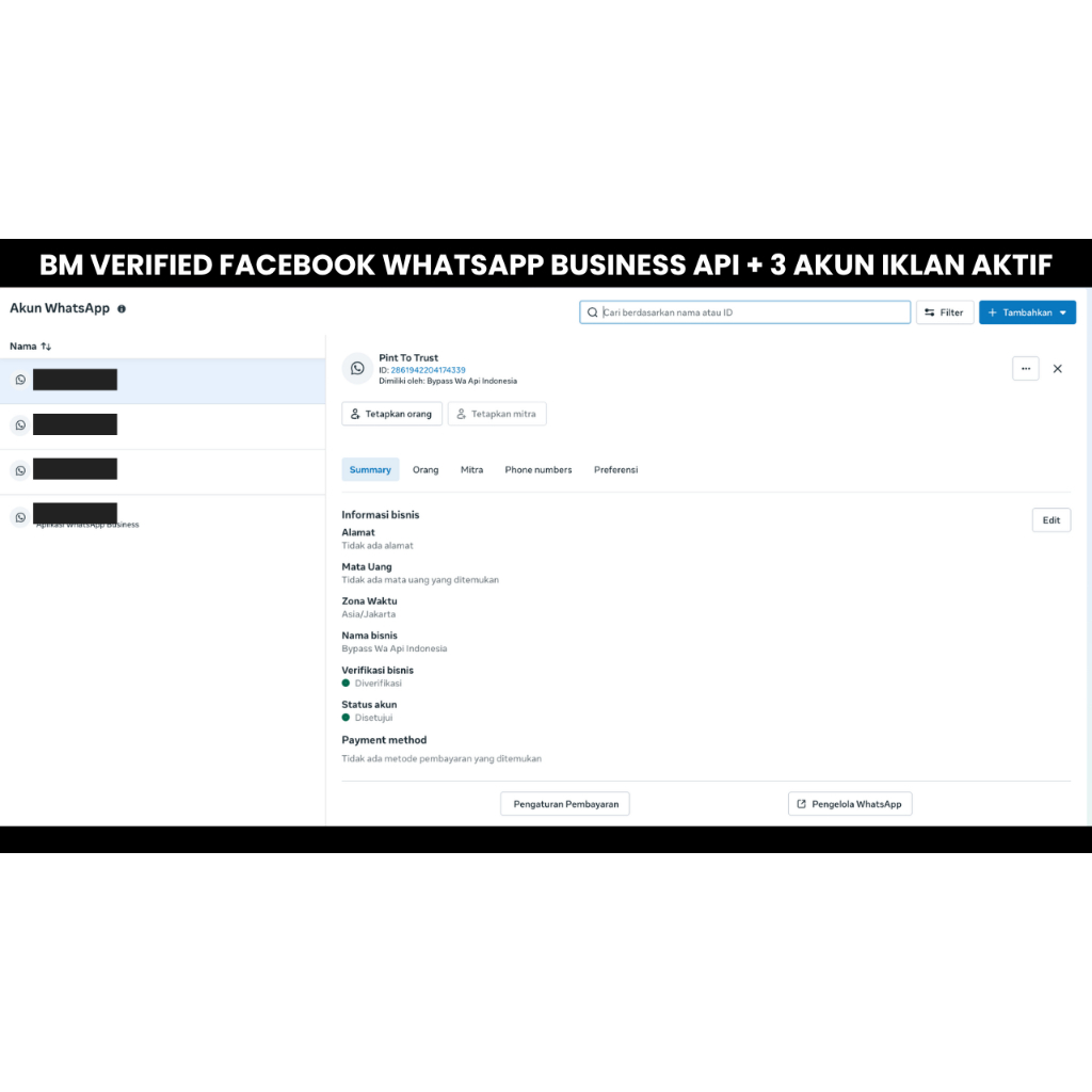 BM VERIFIED FACEBOOK WHATSAPP BUSINESS API + 3 AKUN IKLAN AKTIF