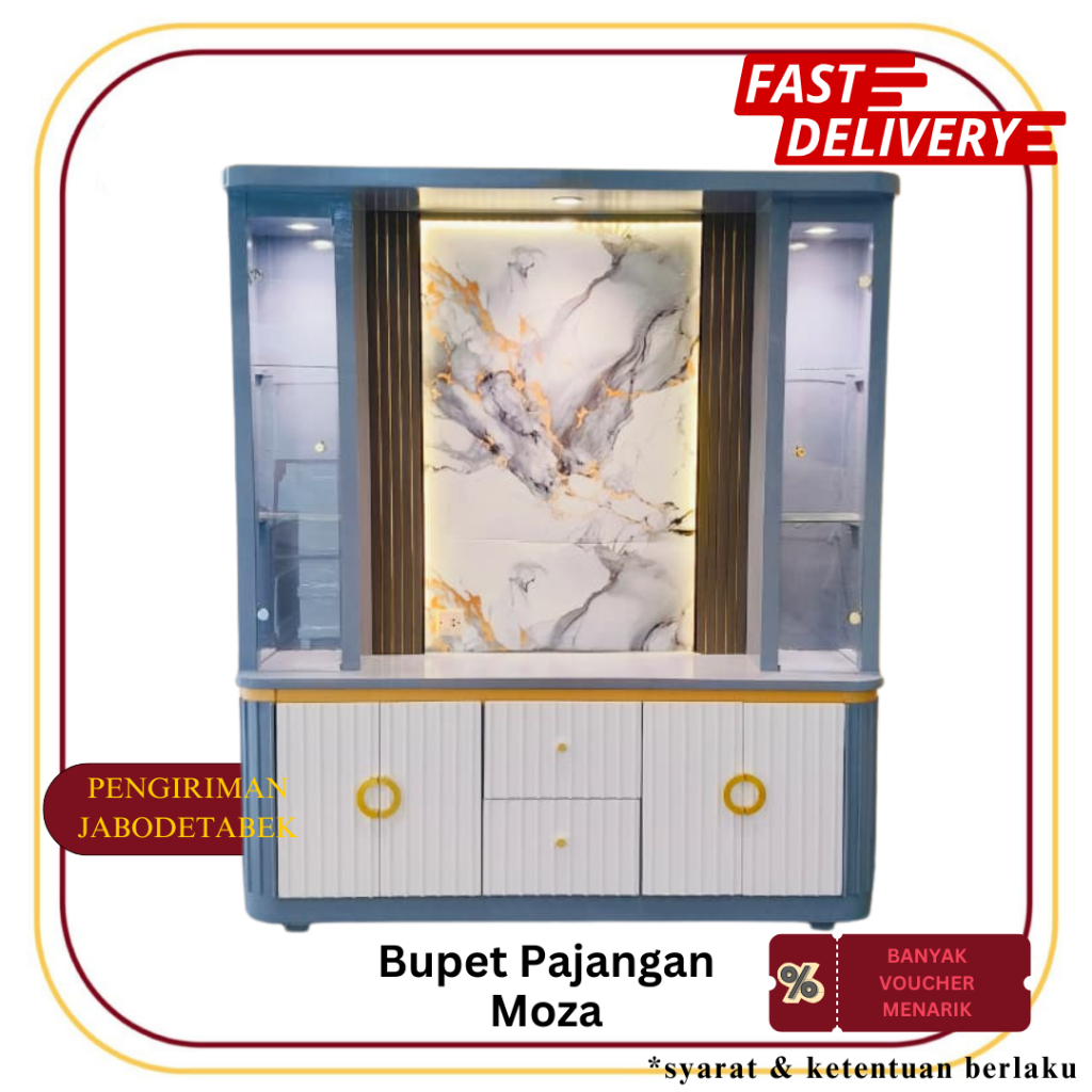 Bupet Pajangan Moza Lemari Display TV Rak Hias dengan Lampu dan Kaca