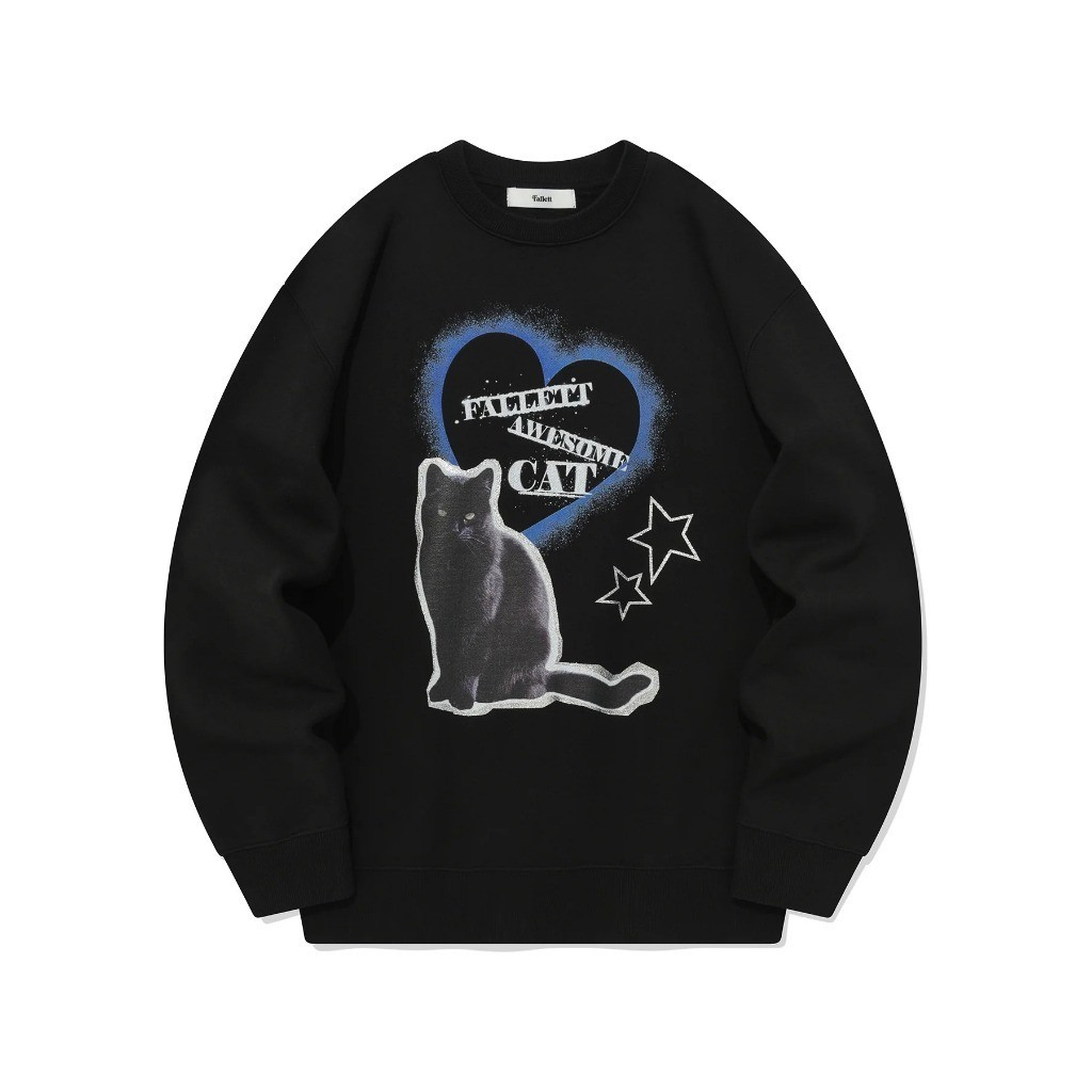 [FALLETT] AWESOME CAT SWEATSHIRT BLACK Sweater Jaket Fashion Korea