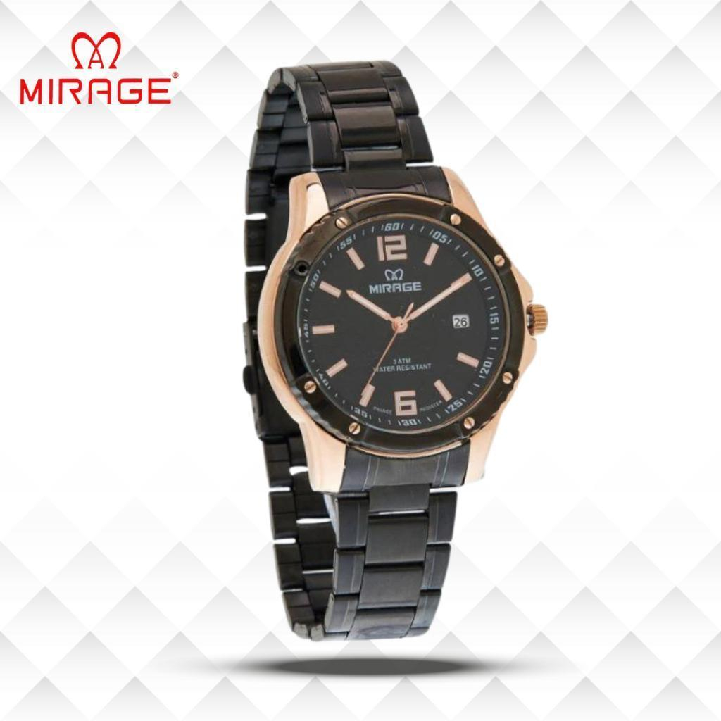 Mirage Jam Tangan Original Pria Analog 8804 M Black Rose Gold Original Stainless