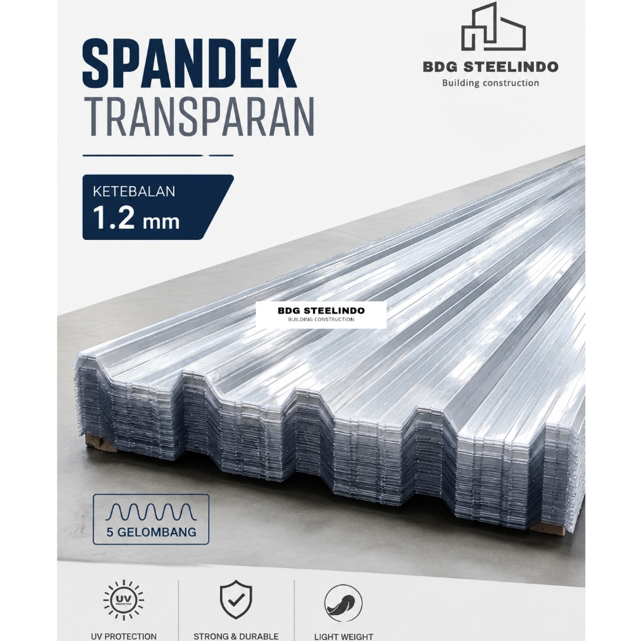 Atap Spandek Transparan / Spandeck Bening / Kanopi 3, 4, 5 & 6 meter Fiber Plastik Transparant