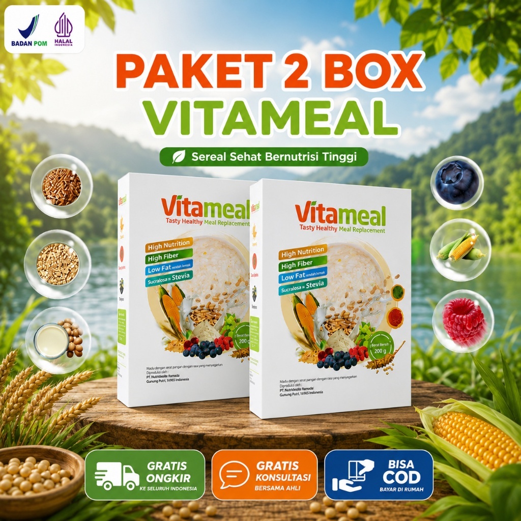 Paket 2 Box Vitameal Sereal Oat Vitamil Makanan Diet Untuk Diabetes Vitamale Asli 100% Original