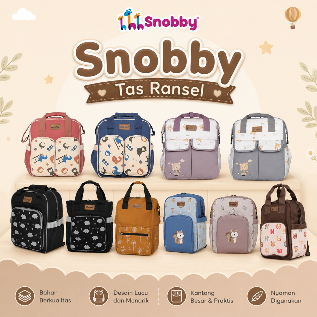 Snobby Tas Ransel Multifungsi Saku Print Series / Tas Ransel / Tas Perlengkapan Bayi