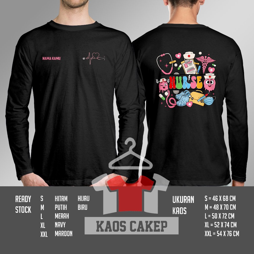 Kaos Nurse Desain Pop Art Doodle Lucu Gratis Nama Kamu Lengan Panjang Baju Distro