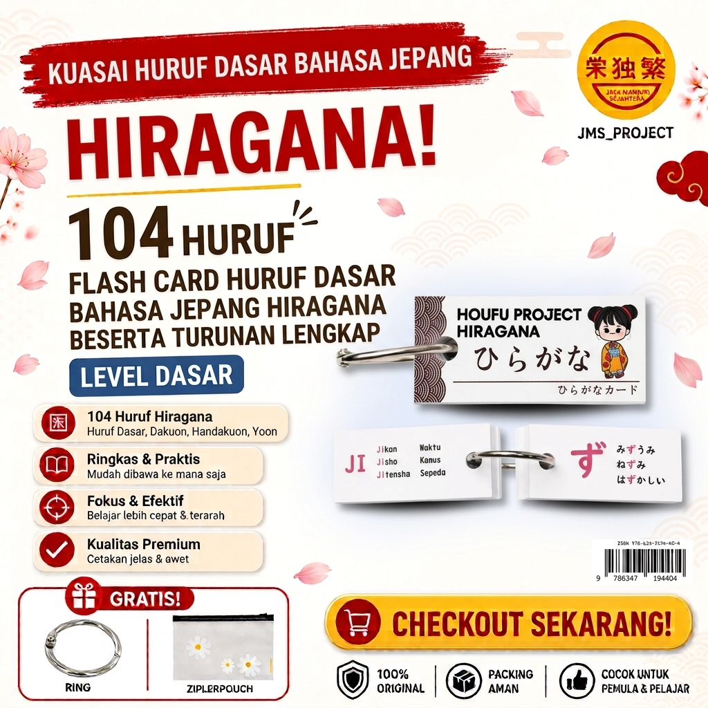 HIRAGANA Card Lengkap 107 Huruf FLASHCARD BAHASA JEPANG