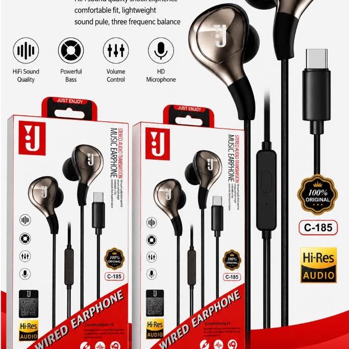 J.C-185 / C185 Colokan TYPE-C / USB-C / USB C / Tipe C Handset / Headset H/F / HiFi Handsfree Earpho