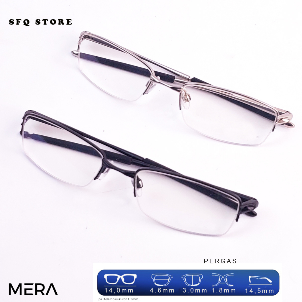 Kacamata Titanium Sporty Half Frame Lensa Bluecromic Minus