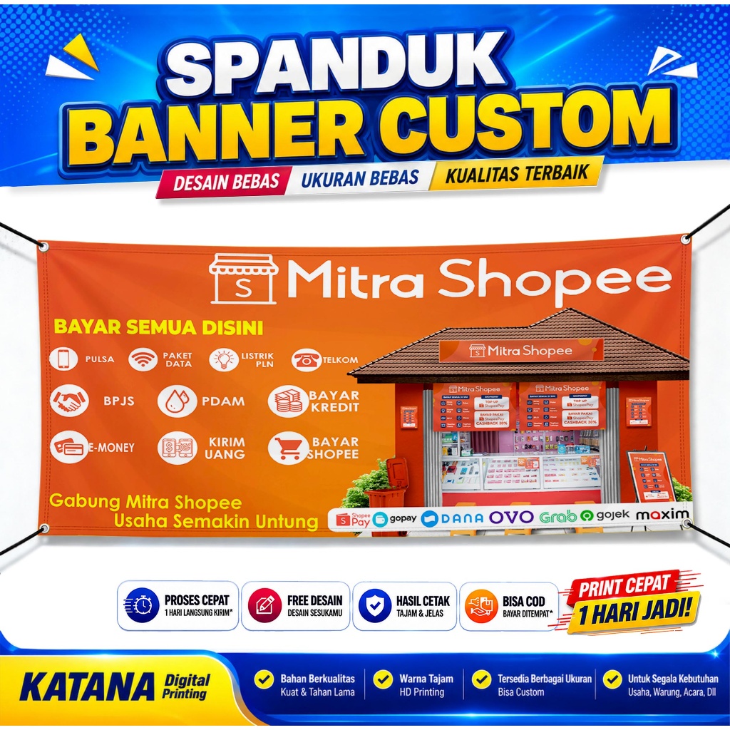 Cetak Banner Mitra Shopee | Spanduk Mitra Shopee Custom | Free Desain