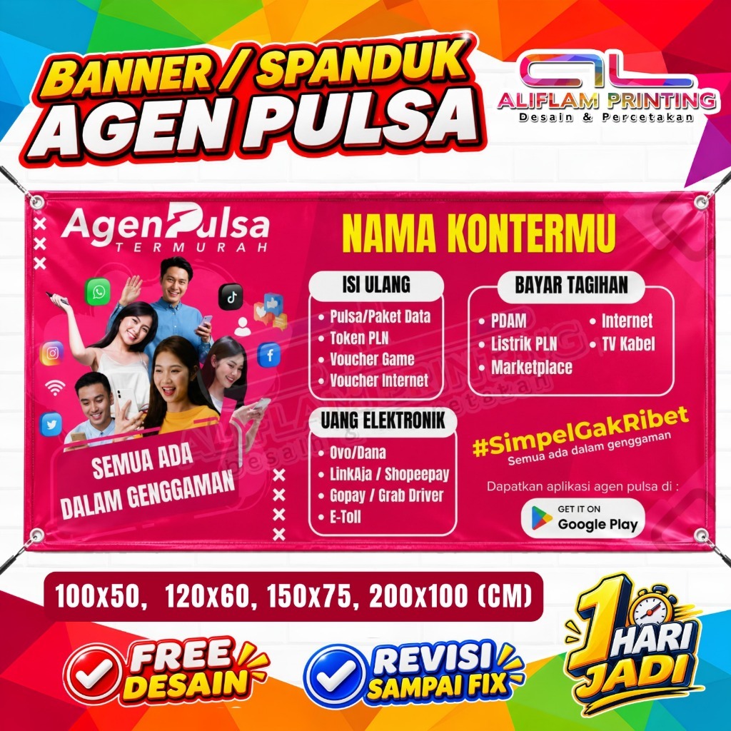 CETAK BANNER SPANDUK AGEN PULSA GRATIS DESAIN | Revisi sampai fix