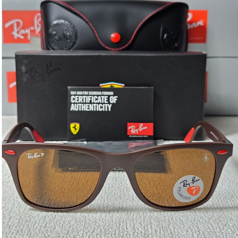 Kacamata RayBan Liteforce Ferrari RB4195M 52 20 Polarized F603/73 Brown Matte Original