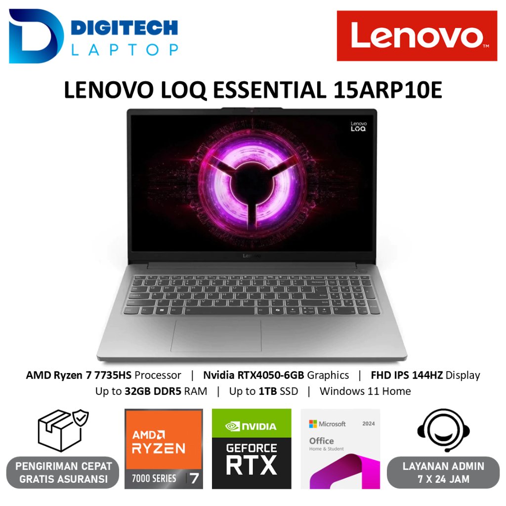 Lenovo LOQ Essential 15ARP10E 2026 AMD Ryzen 7 7735HS RTX4050 6GB RAM 32GB SSD 1TB WINDOWS11+OHS2024