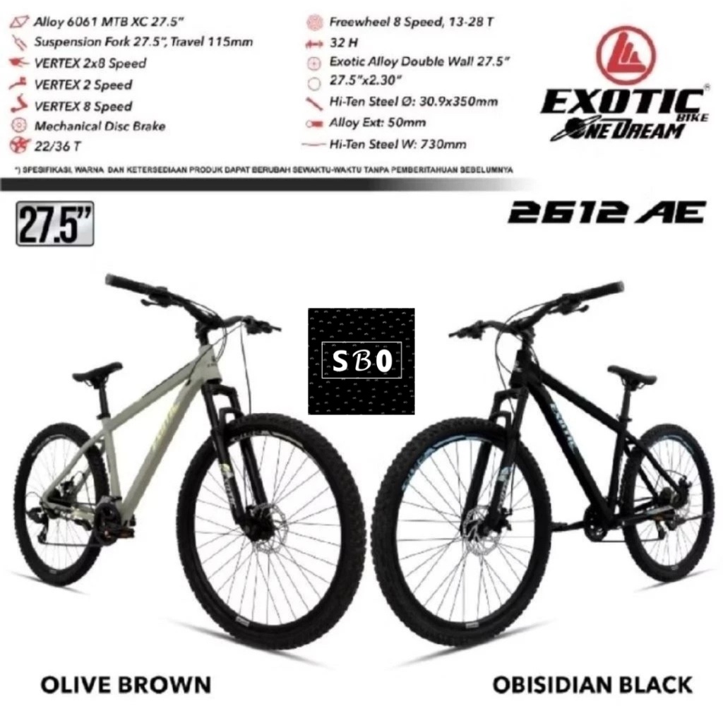 Sepeda MTB 27.5" Exotic 2612 AE 27.5an TERBARU (ET 2612AE)