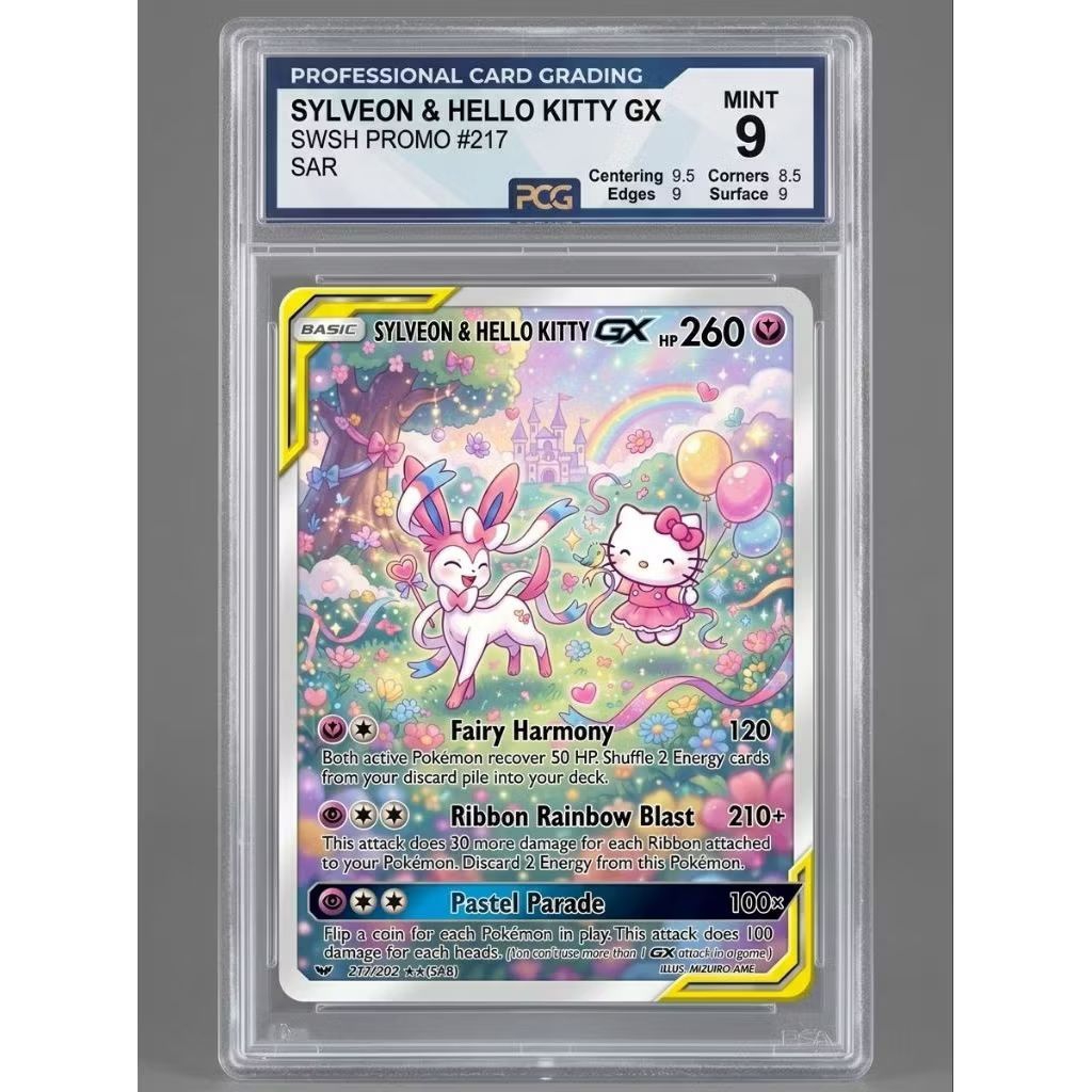 Dummy Kartu Pokemon TCG Pokemon Sylveon & Hello Kitty GX HP 260 217/202 Karakter Lucu Kartu Lucu