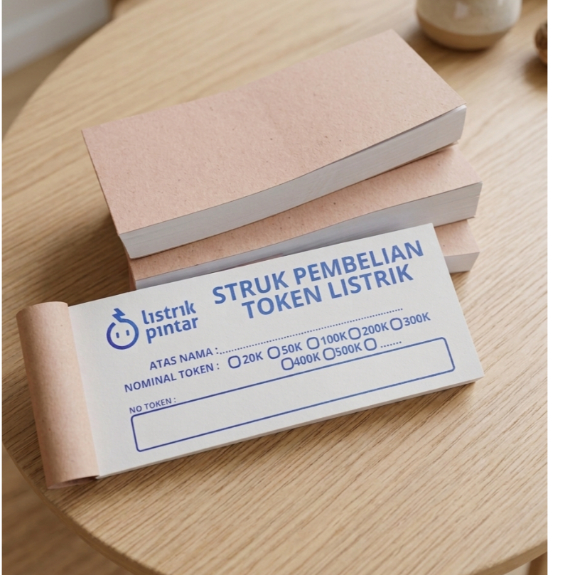 STRUK PEMBELIAN TOKEN LISTRIK PULSA PLN 100 LEMBAR BAHAN HVS 75GSM 10,5X5 CM