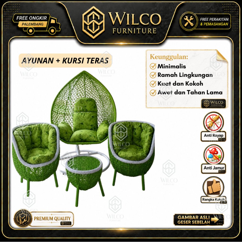 Set Ayunan + Kursi Teras | Ayunan Lengkap Kursi & Meja Rotan Sintesis