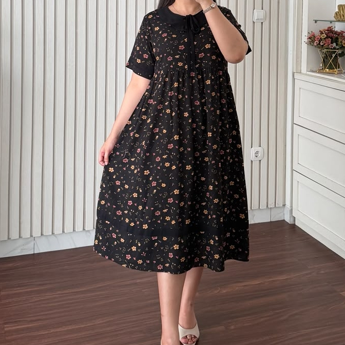 Celine daster rayon tangan pendek ori annisa // daster rayon bawah lutut tangan pendek ori annisa