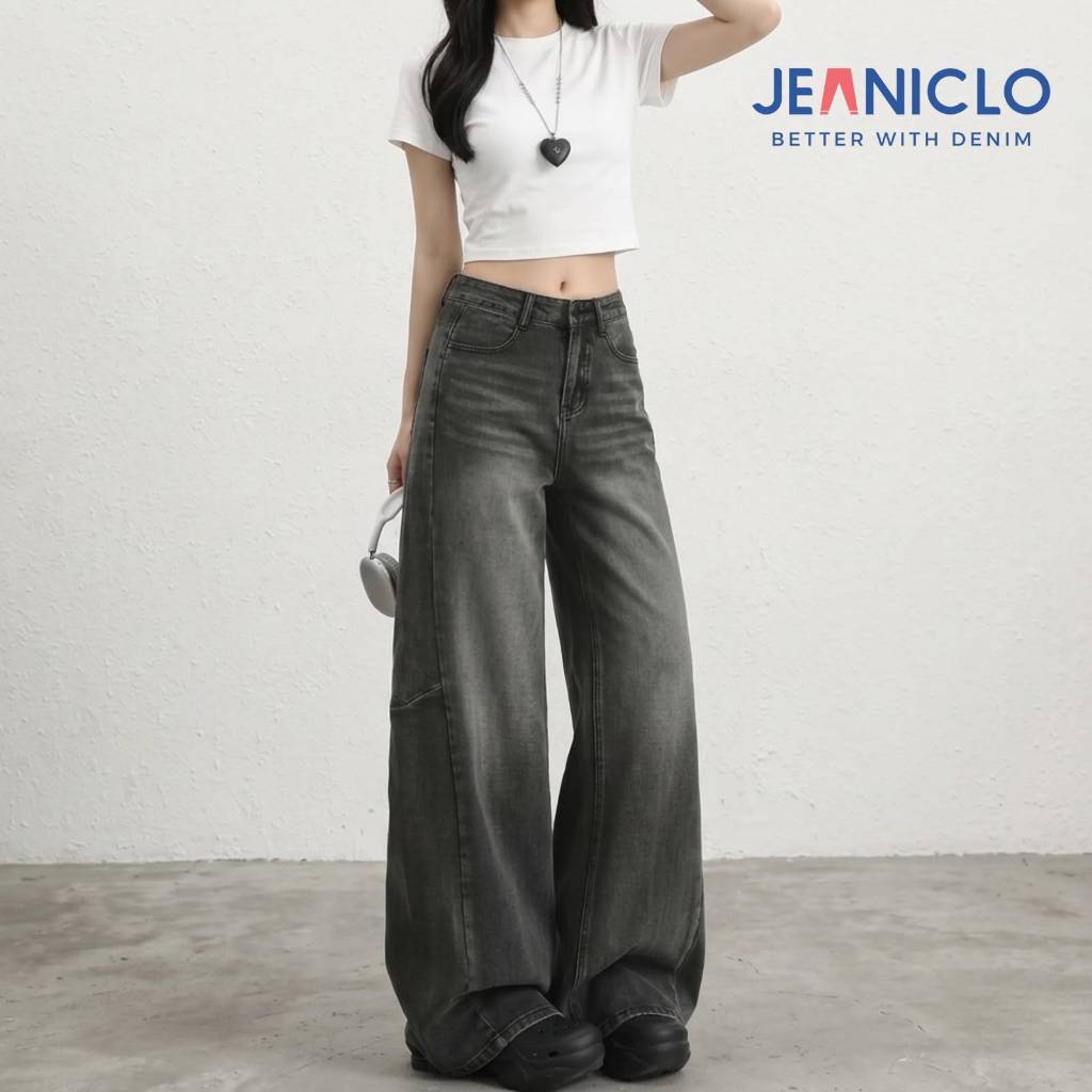 JEANICLO - JN345 BAGGY JEANS | Celana Panjang Baggy Kulot Wide Leg loose Jeans Highwaist Bahan Denim