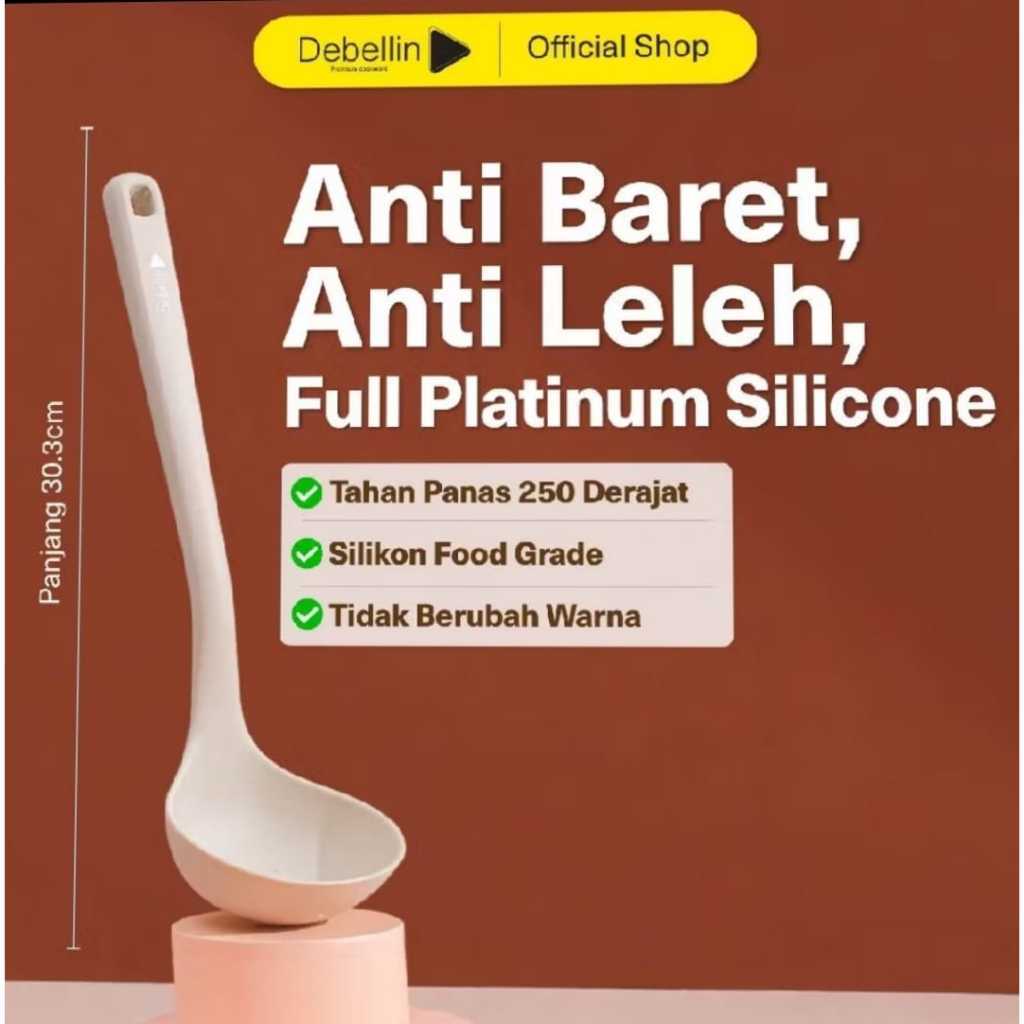 Debellin SPATULA LADLE Sat Set Sendok Sayur Premium Full Platinum Silicone Tahan Panas Food Grade