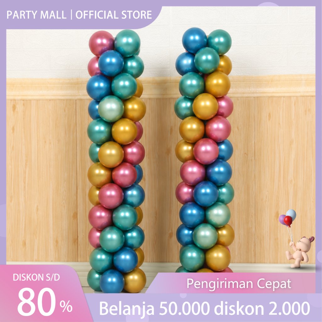 Dekorasi Balon Standing Tiang Balloon Garland Pastel Macaron Doff Chrome untuk Ulang Tahun & Party