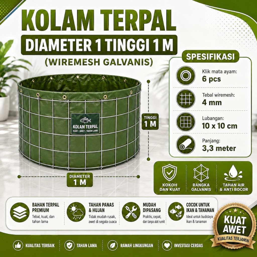 Kolam Terpal Bioflok Bulat Diameter 1M 1,5M 2M Tinggi 1M Kolam Ikan Lele Nila Gurame Koi Patin Mujai