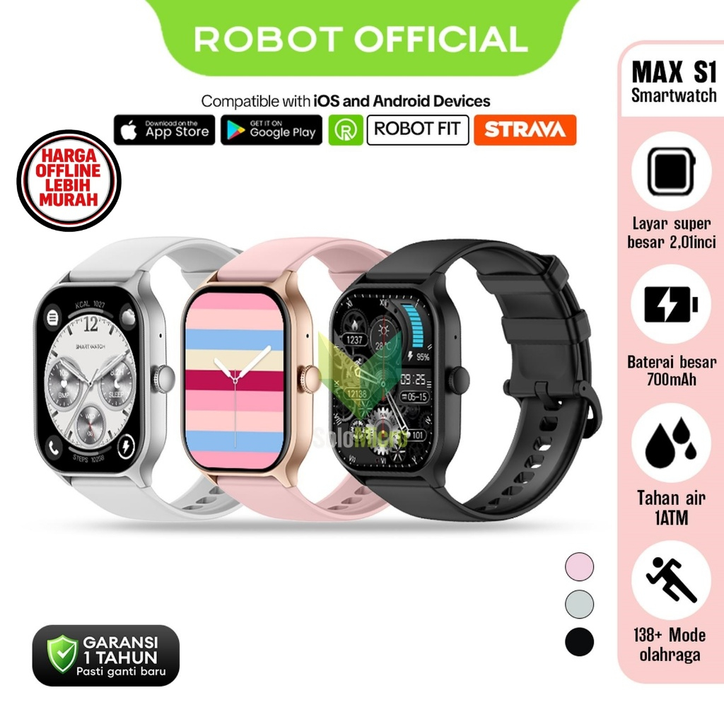 ROBOT Smartwatch MAX S1 Jam Tangan Pintar Layar 2.01 Inci Bluetooth Call Tahan Air 1ATM Jam Tangan O